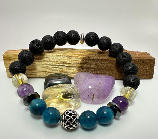 Weight Loss Support Bracelet - Crystal Healing Jewelry - Blue Apatite - Citrine - Amethyst - Hematite