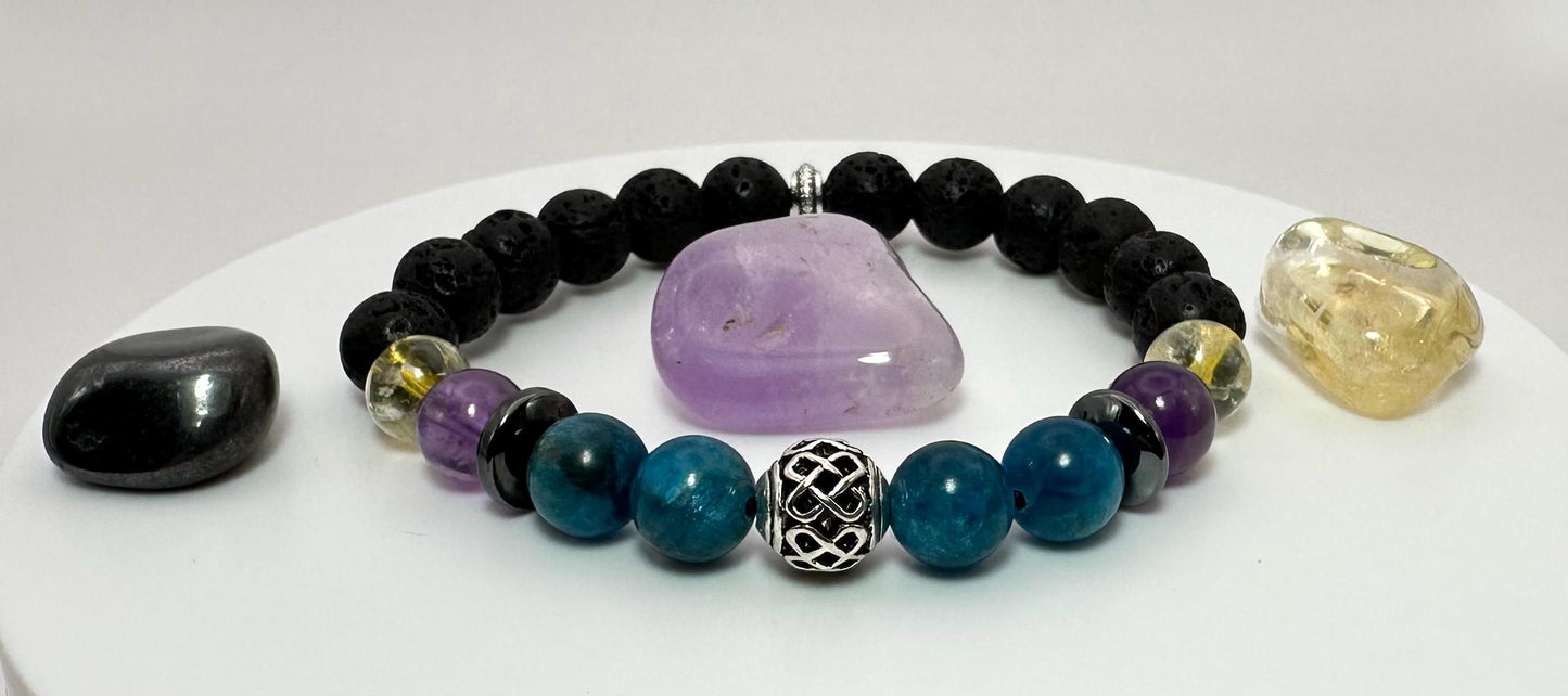 Weight Loss Support Bracelet - Crystal Healing Jewelry - Blue Apatite - Citrine - Amethyst - Hematite