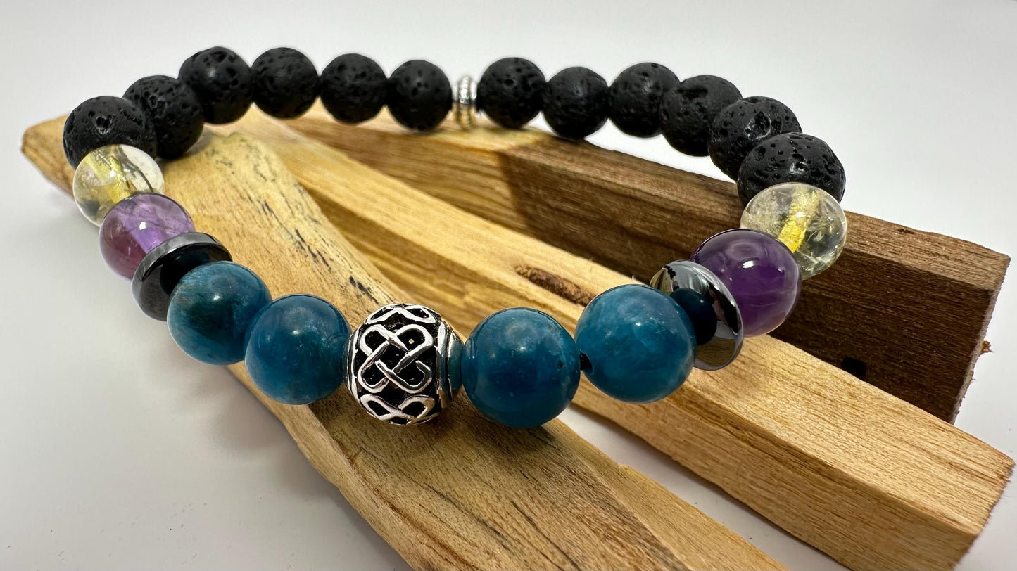 Weight Loss Support Bracelet - Crystal Healing Jewelry - Blue Apatite - Citrine - Amethyst - Hematite
