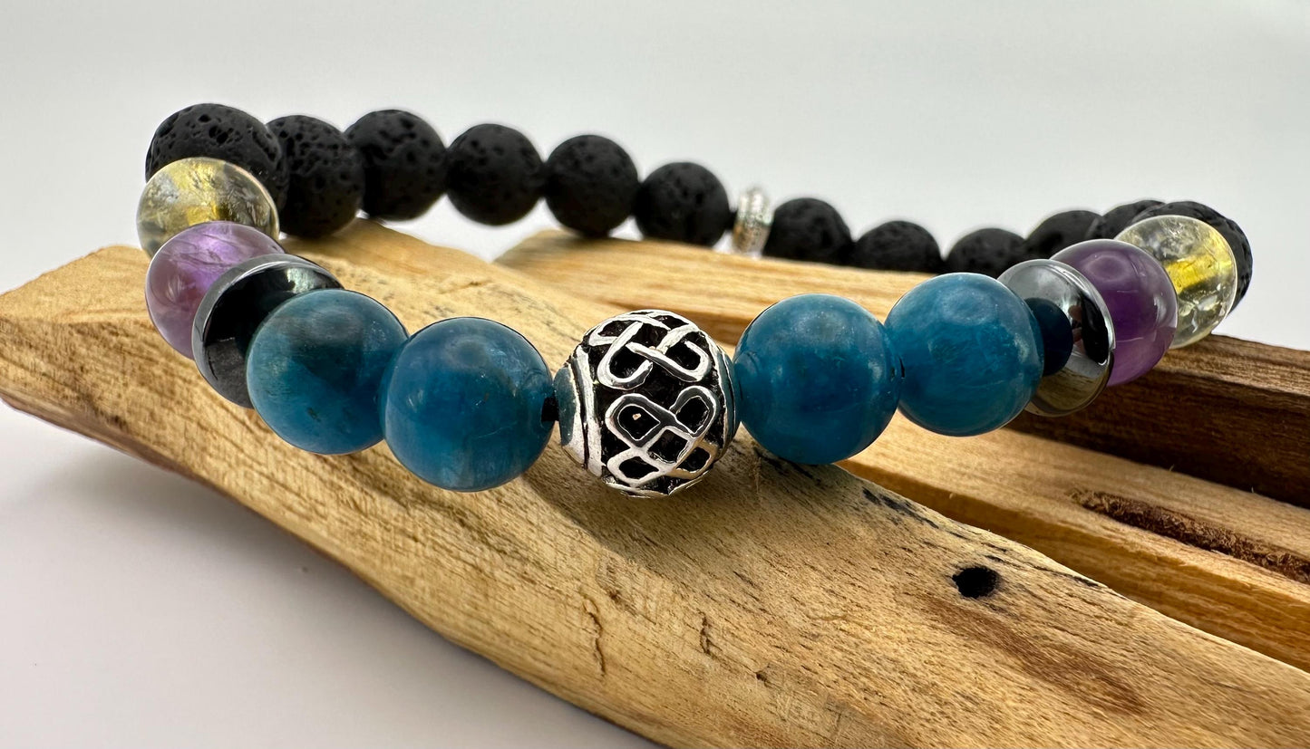 Weight Loss Support Bracelet - Crystal Healing Jewelry - Blue Apatite - Citrine - Amethyst - Hematite
