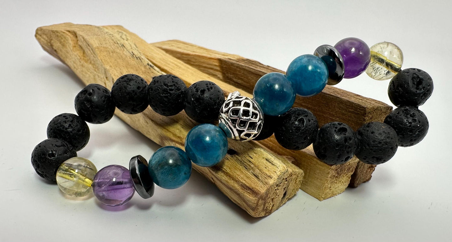Weight Loss Support Bracelet - Crystal Healing Jewelry - Blue Apatite - Citrine - Amethyst - Hematite