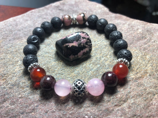 Attract Love bracelet - Heart Chakra - Crystal Healing Jewelry - Rhodonite - Rose Quartz - Red Agate - Amethyst