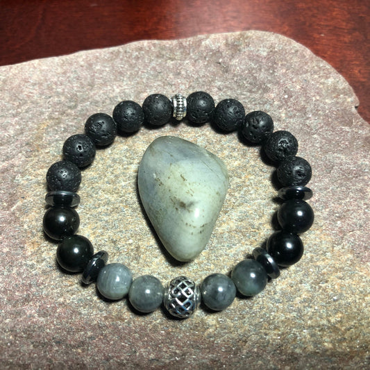 Triple protection - Empath support crystal intention healing bracelet - obsidian - labradorite - hematite