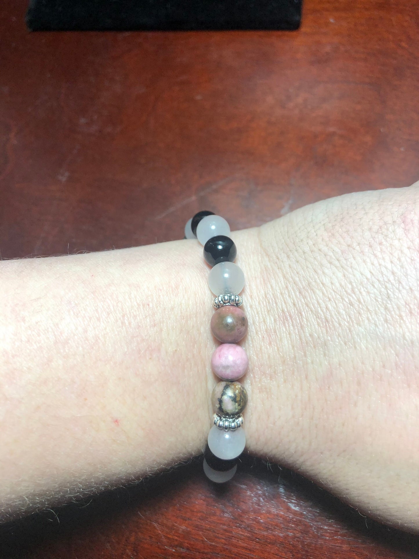 Love, Compassion & Forgiveness Crystal Bracelet - Rhodonite - Rose Quartz - Obsidian