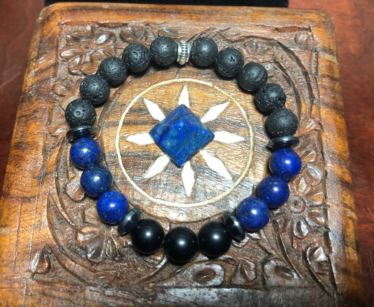 Celestial Shield Crystal Bracelet - Protection & Balance - Hematite - Lapis Lazuli - Obsidian