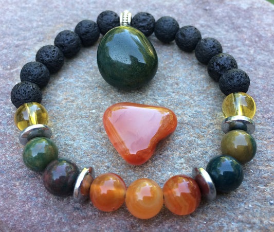 Kidney & Blood Support bracelet - Crystal Healing Jewelry - Carnelian - Citrine - Hematite - Bloodstone - Heliotrope