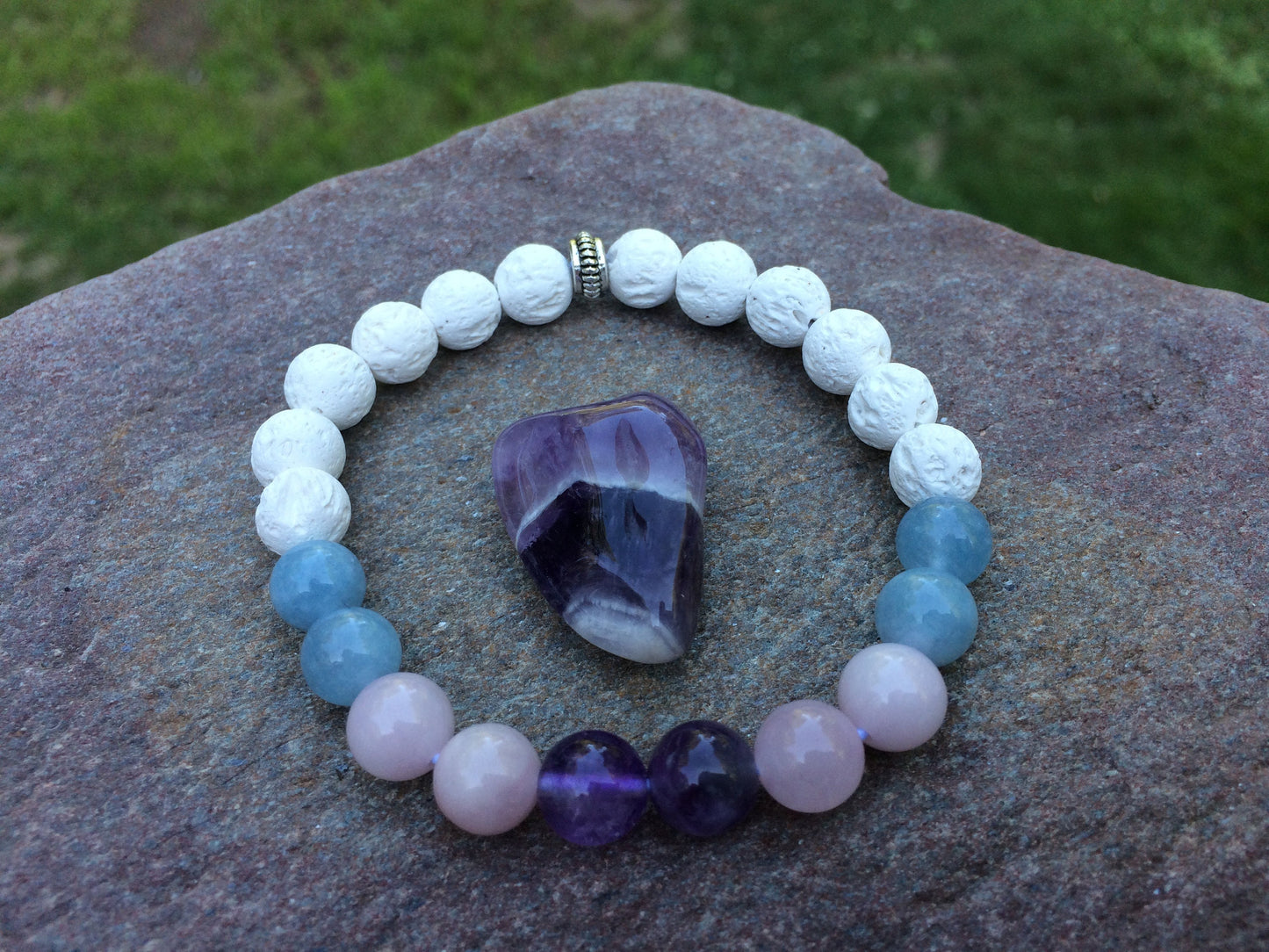 Heart & Soul Bracelet set - Rose Quartz - Amethyst - Aquamarine - white lava stone - Crystal Healing Jewelry