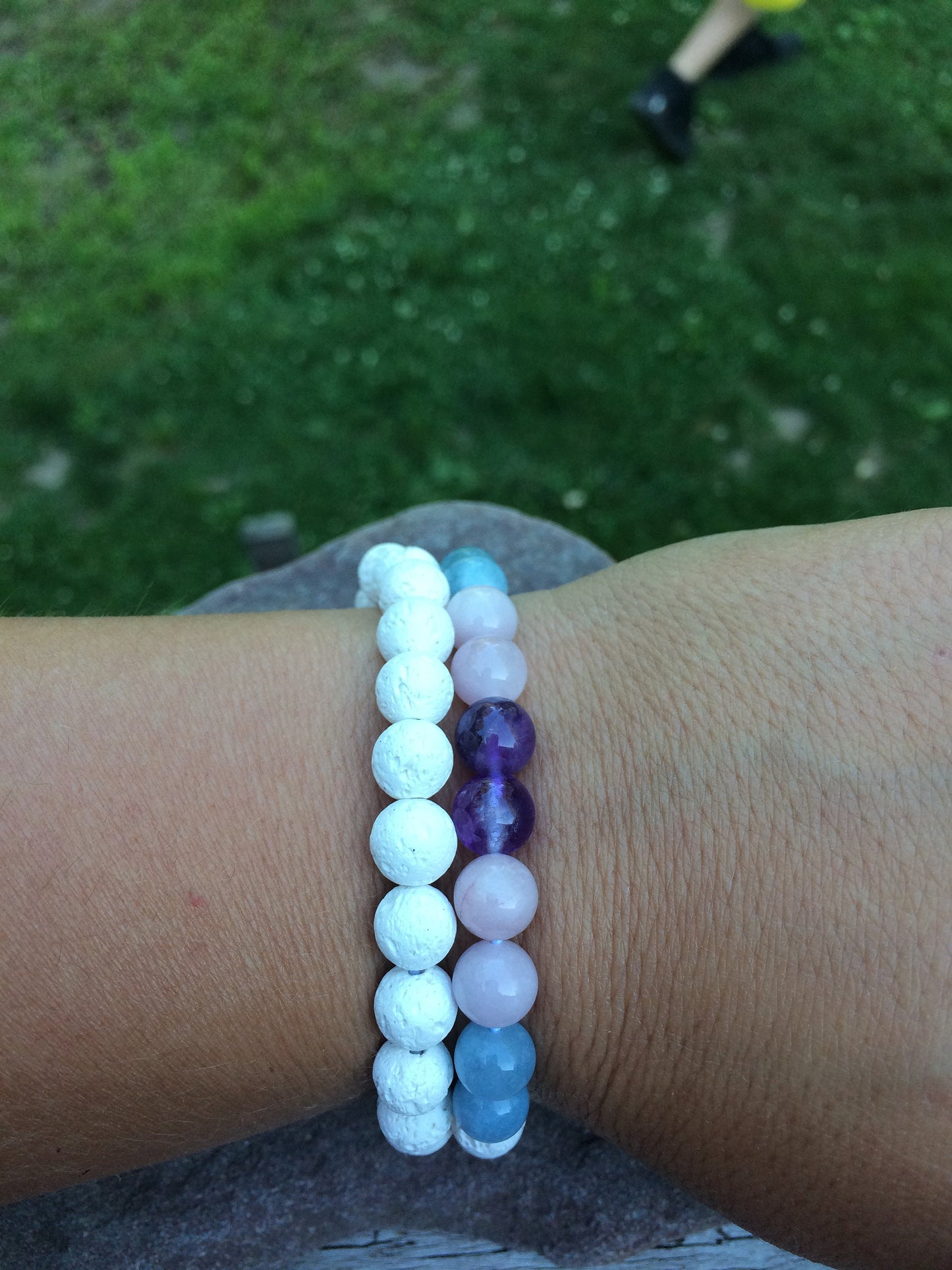 Heart & Soul Bracelet set - Rose Quartz - Amethyst - Aquamarine - white lava stone - Crystal Healing Jewelry