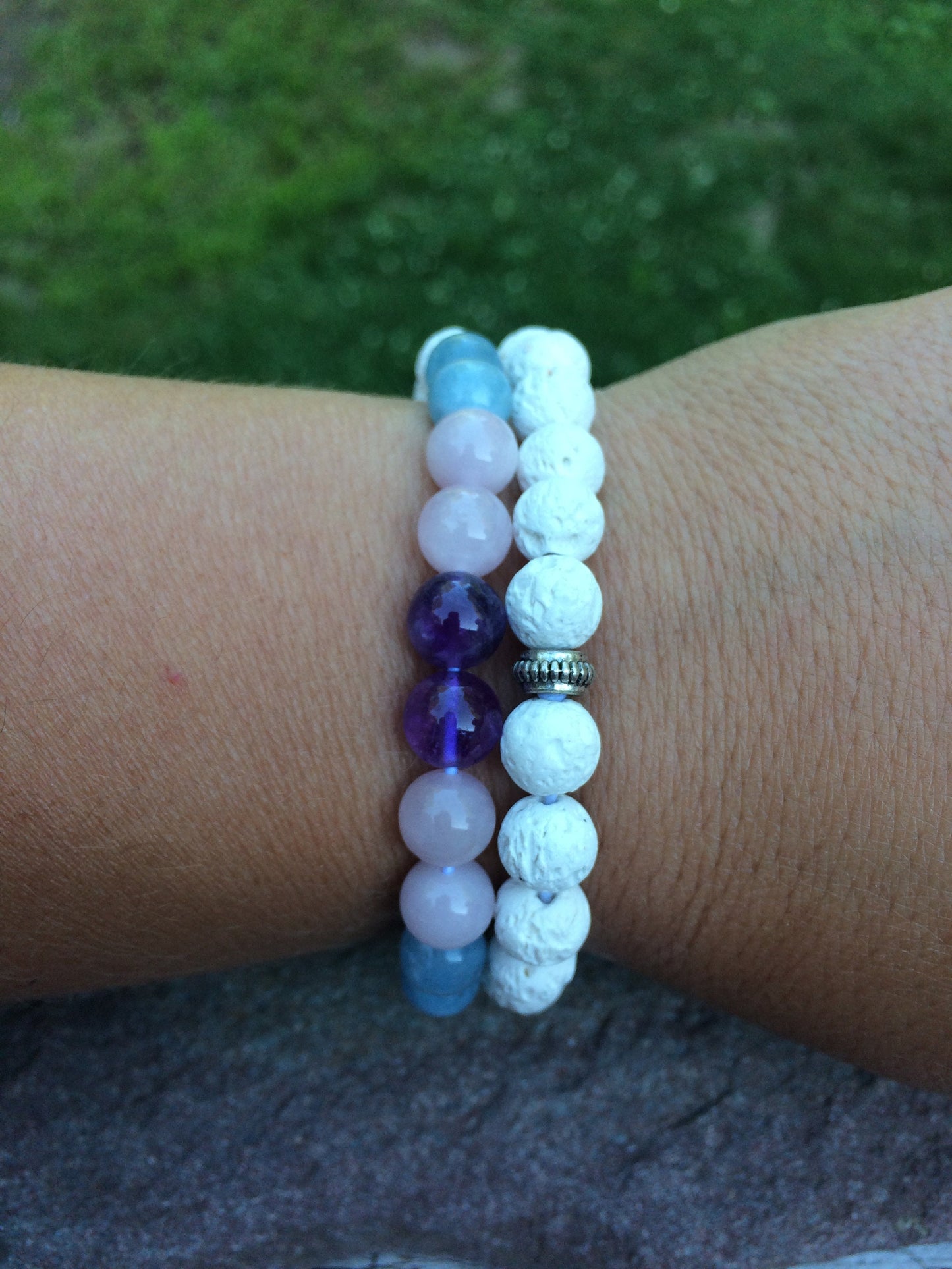 Heart & Soul Bracelet set - Rose Quartz - Amethyst - Aquamarine - white lava stone - Crystal Healing Jewelry