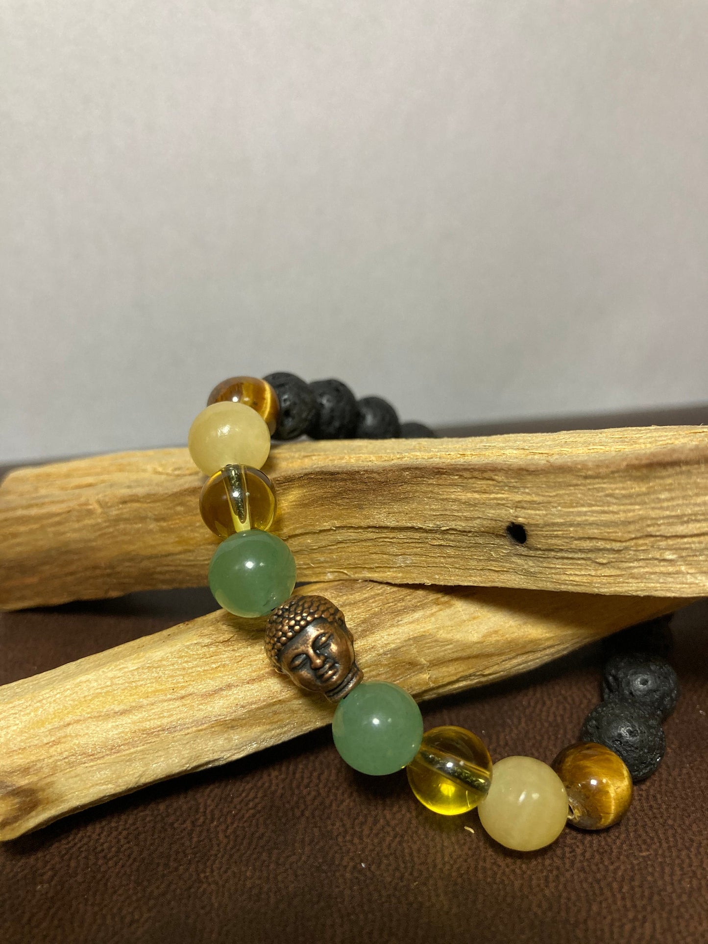 Buddha Prosperity Bracelet - Crystal healing jewelry - Aventurine - Citrine - Honey Calcite - Tigers eye - Copper