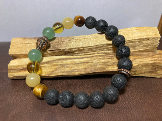 Buddha Prosperity Bracelet - Crystal healing jewelry - Aventurine - Citrine - Honey Calcite - Tigers eye - Copper