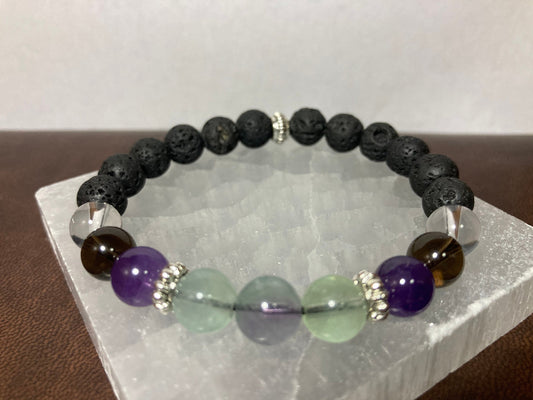 Chemo & Radiation Support Bracelet - Amethyst - Smoky Quartz - Clear Quartz - Rainbow Fluorite - Crystal Healing Jewelry