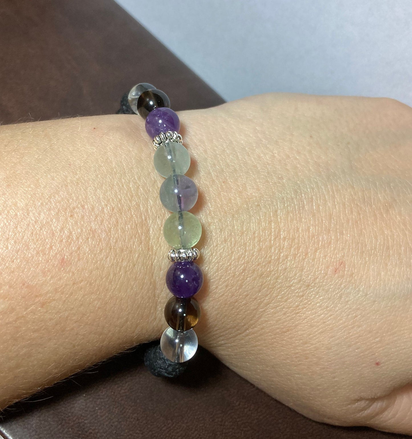 Chemo & Radiation Support Bracelet - Amethyst - Smoky Quartz - Clear Quartz - Rainbow Fluorite - Crystal Healing Jewelry