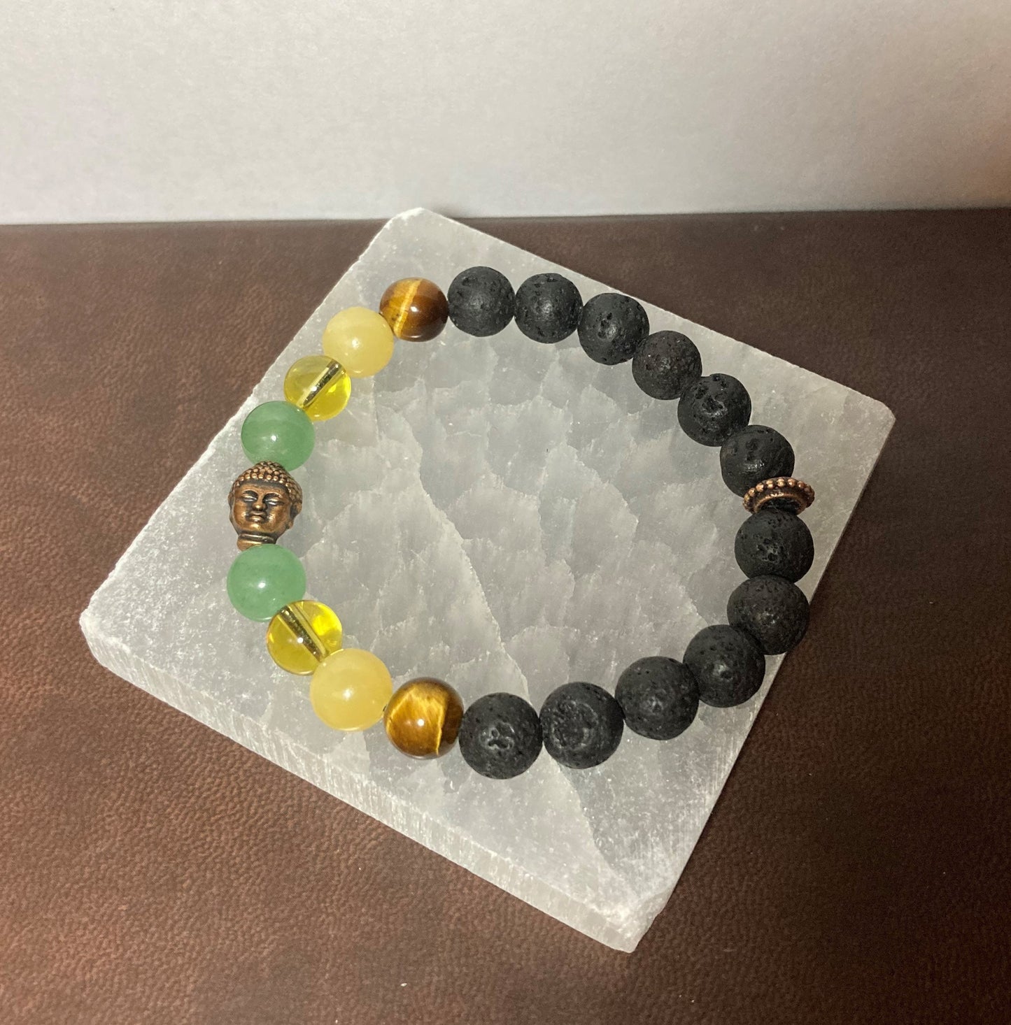 Buddha Prosperity Bracelet - Crystal healing jewelry - Aventurine - Citrine - Honey Calcite - Tigers eye - Copper