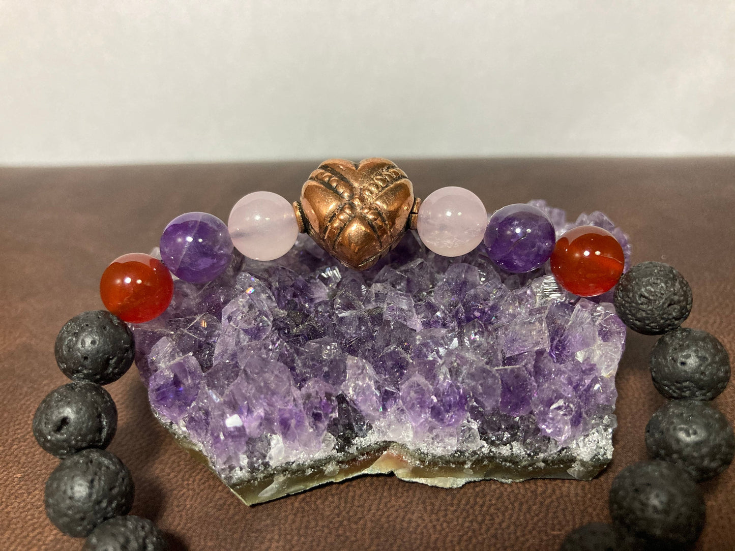 Attract Love Bracelet - Heart Chakra - Rose Quartz- Rhodonite - Red Agate - Amethyst -Copper - Crystal Healing Jewelry