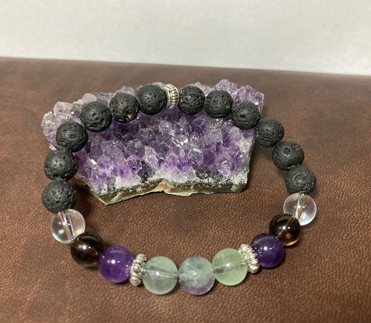 Chemo & Radiation Support Bracelet - Amethyst - Smoky Quartz - Clear Quartz - Rainbow Fluorite - Crystal Healing Jewelry