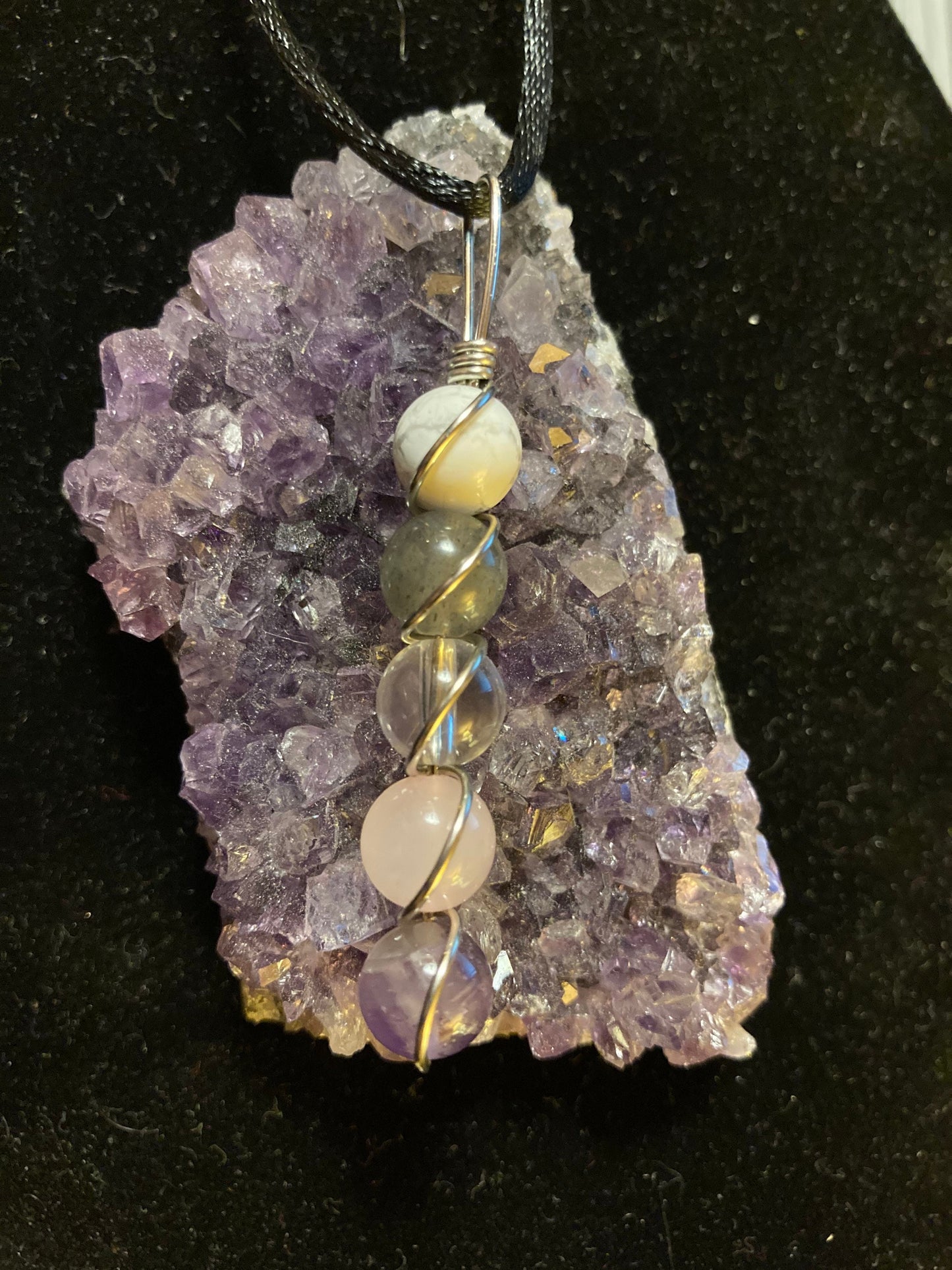 Stress Relief necklace - Copper Pendant Wire Wrapped - Crystal Healing Jewelry - Labradorite - Rose Quartz  - Howlite - Amethyst