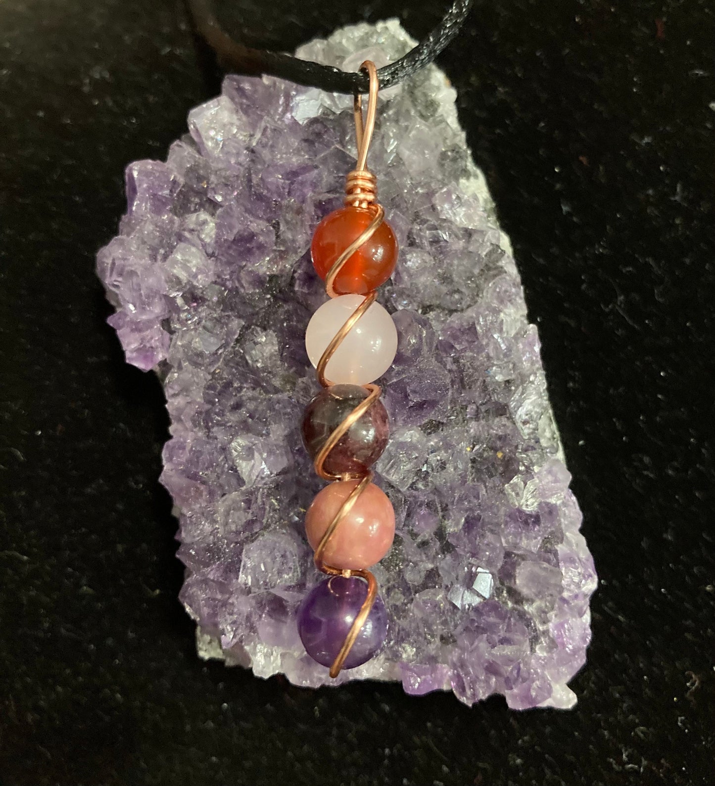 Attract Love Necklace & Earring set - Copper Wire Wrapped Crystal Healing Jewelry - Rose Quartz - Garnet - Rhodonite - Amethyst - Red Agate