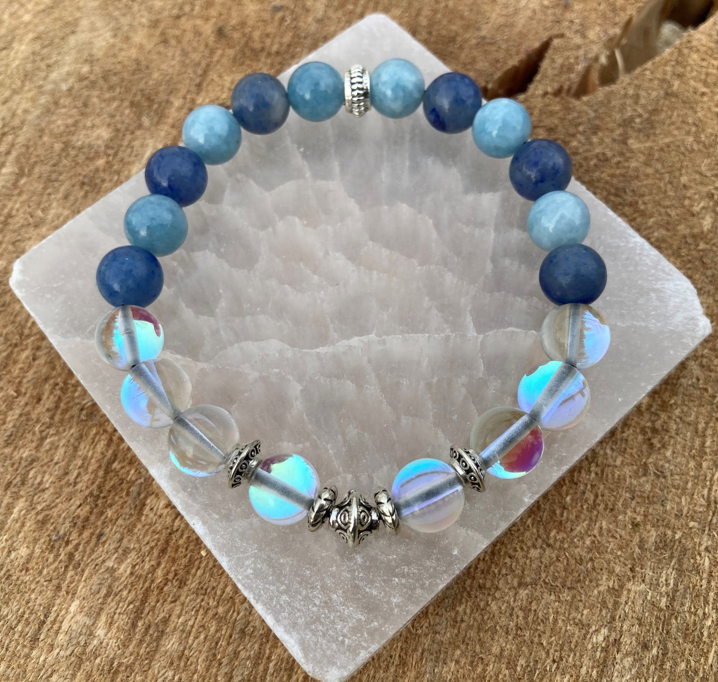 Throat Chakra Bracelet - Vishuddha - Crystal Healing Jewelry - Aquamarine - Aventurine -Aura Quartz