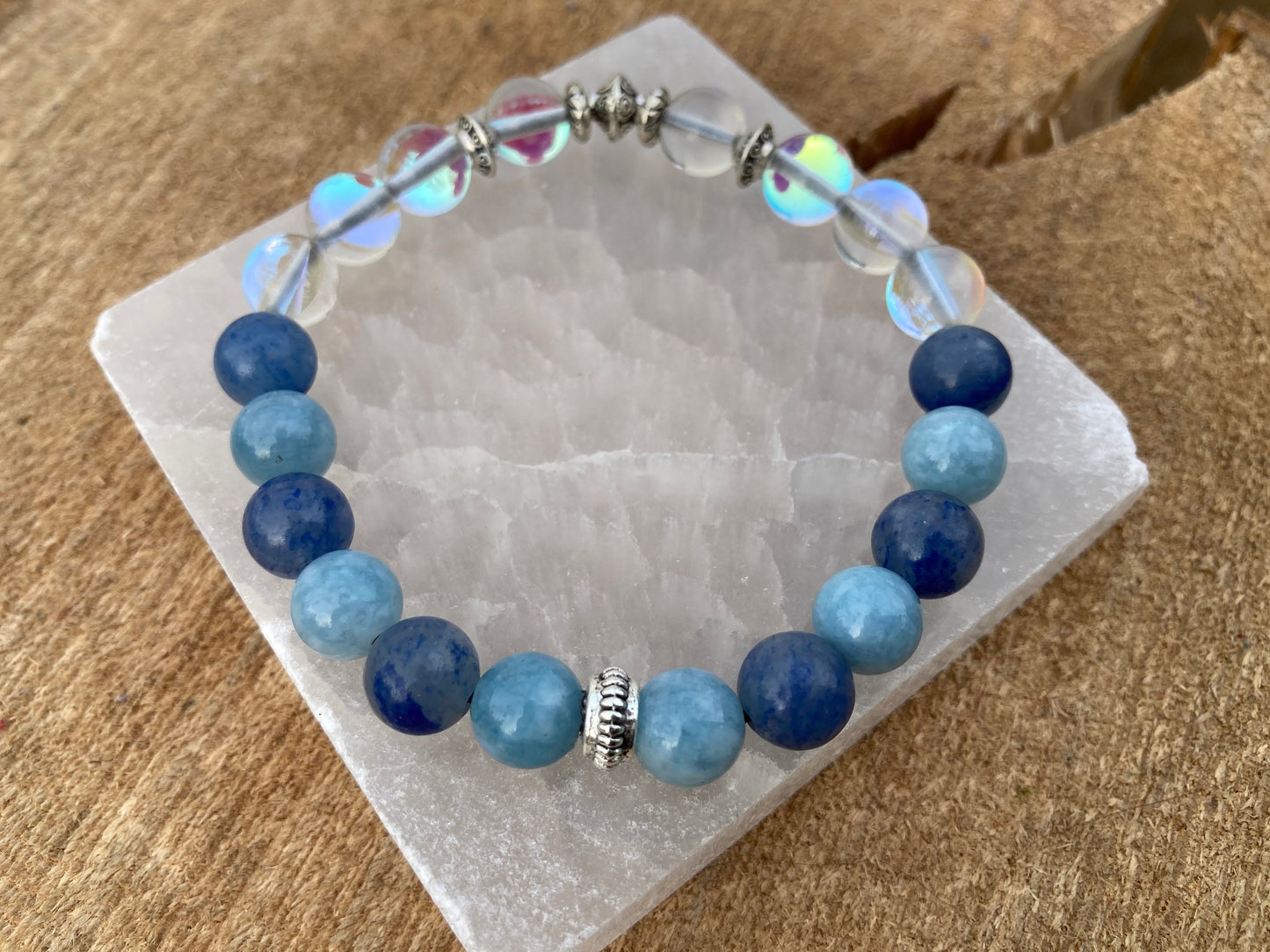 Throat Chakra Bracelet - Vishuddha - Crystal Healing Jewelry - Aquamarine - Aventurine -Aura Quartz