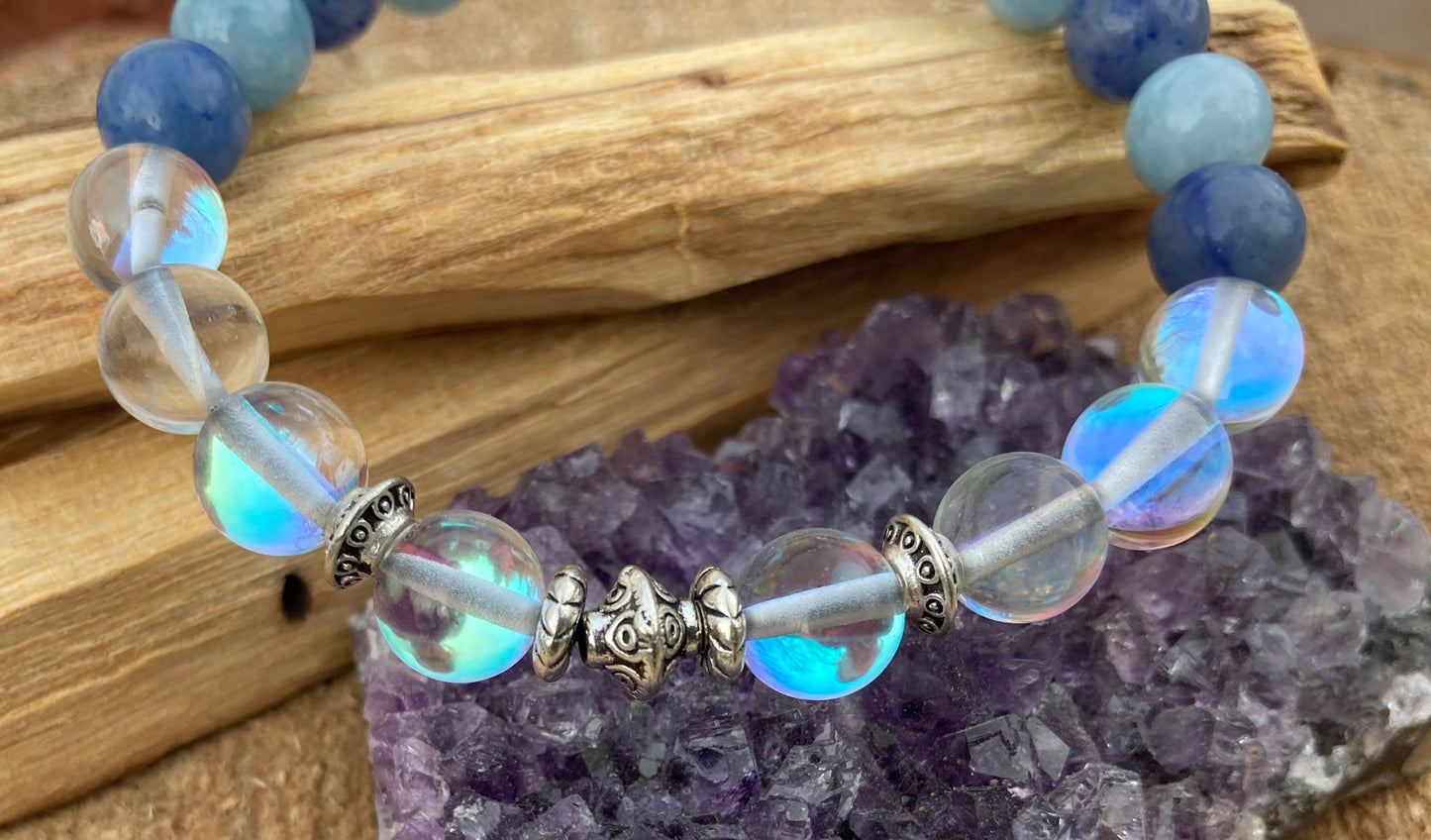 Throat Chakra Bracelet - Vishuddha - Crystal Healing Jewelry - Aquamarine - Aventurine -Aura Quartz