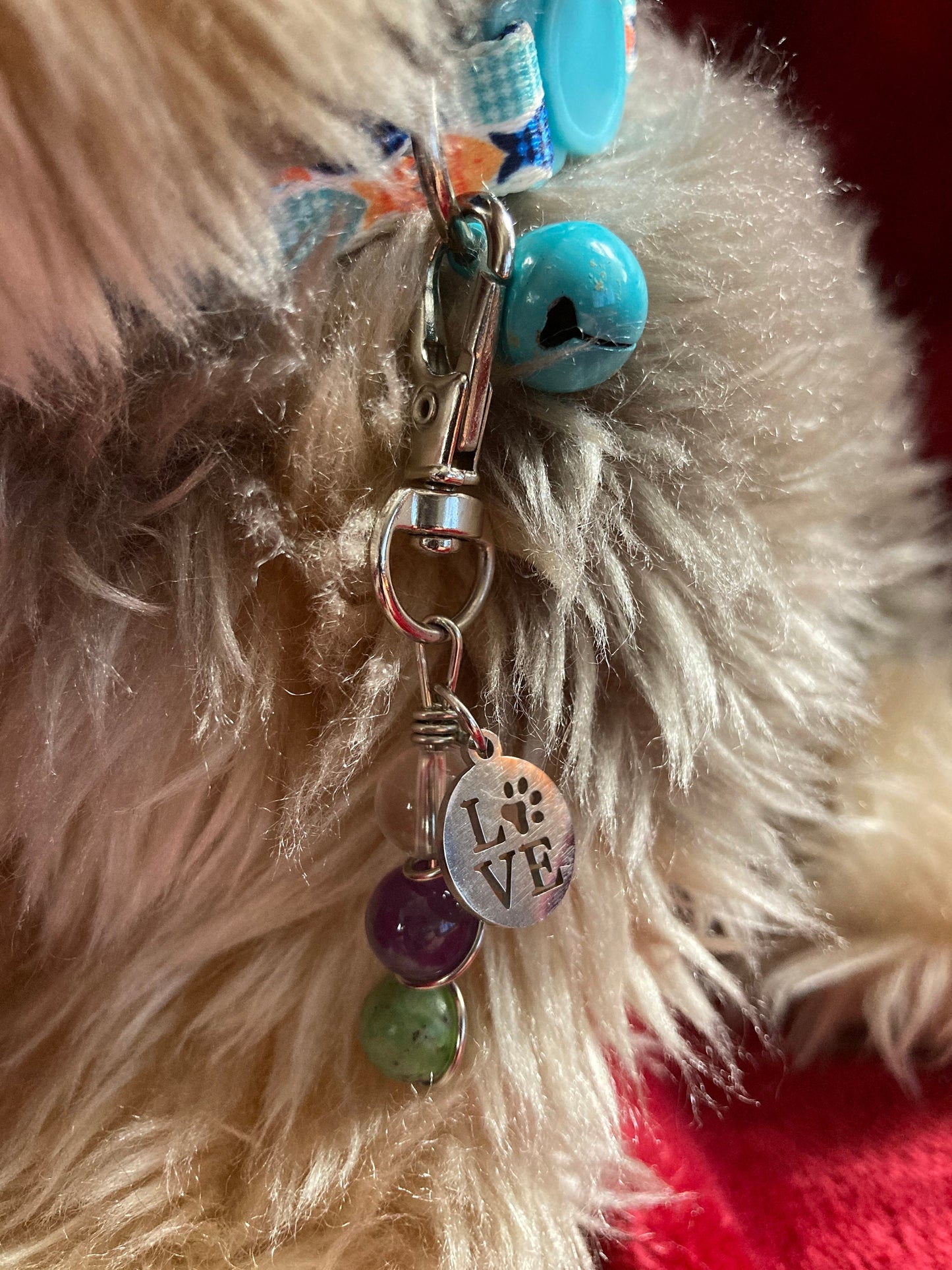 Pet Crystal Charm for Dog Collar & Cat Harness - Amethyst, Clear Quartz and Chrysoprase for Separation Anxiety and Healing Energy