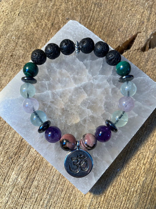 Inflamation & Arthritis Support Crystal Intention Bracelet Malachite - Rhodonite - Fluorite - Hematite - Amethyst