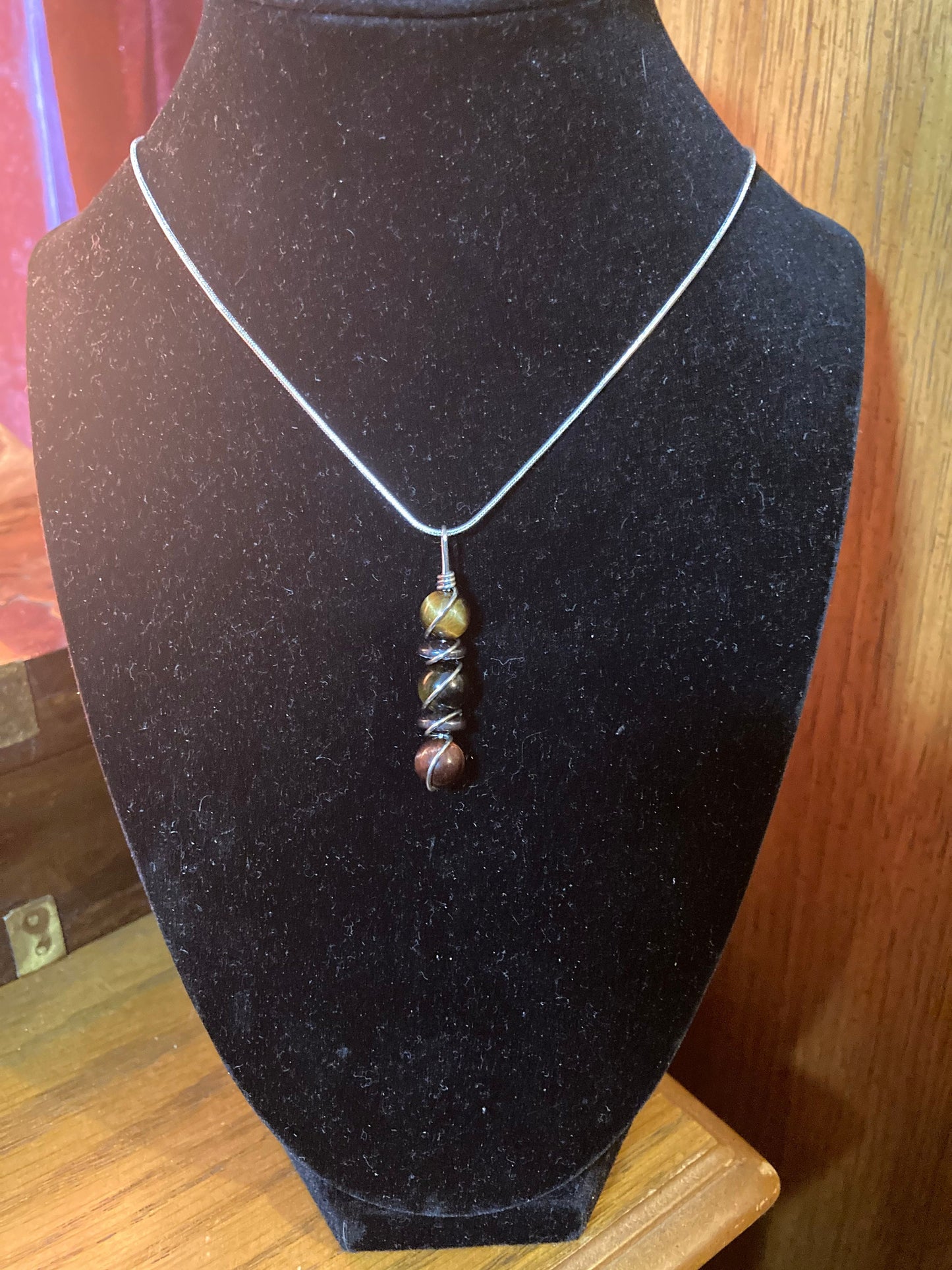 Focus & Clarity Necklace - Copper Wire Wrapped Pendant - Crystal Healing Jewelry - Tigers Eye - Hematite