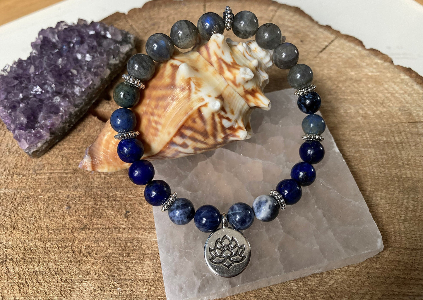 Third eye chakra bracelet - Ajna Crystal healing jewelry - Sodalite -Lapis Lazuli - Dumortierite - Labradorite