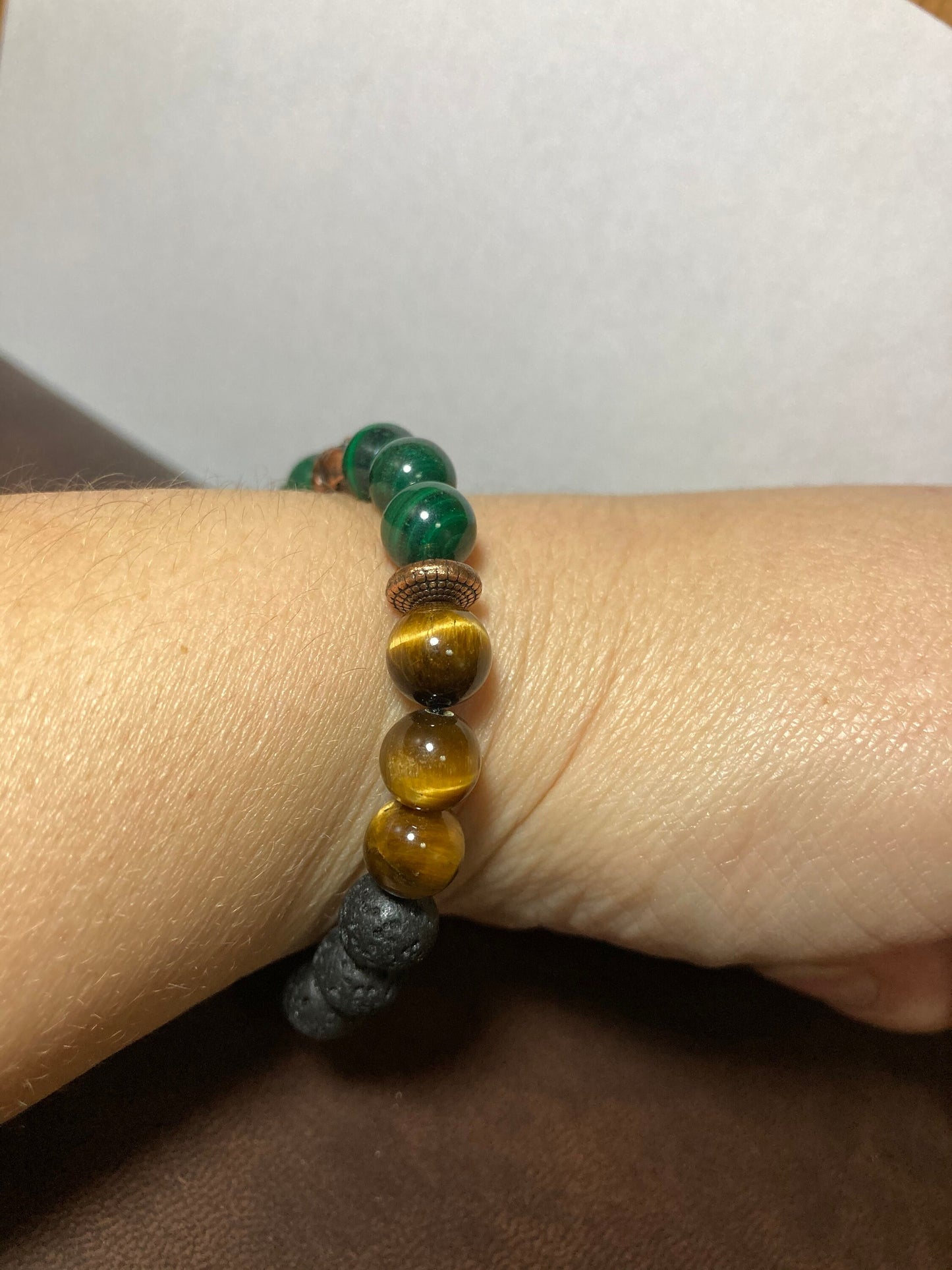 Protection & Good Luck Buddha bracelet - Malachite - Tigers eye - Copper - Lava beads