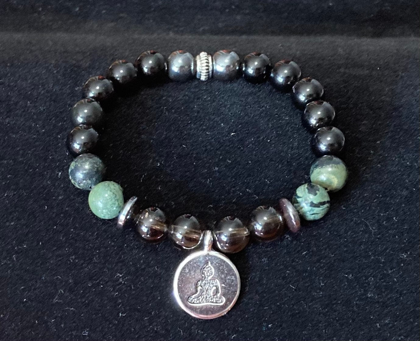 Muladhara Chakra Crystal Bracelet - base/root - Smoky Quartz - Kambaba Jasper -  Obsidian - Hematite