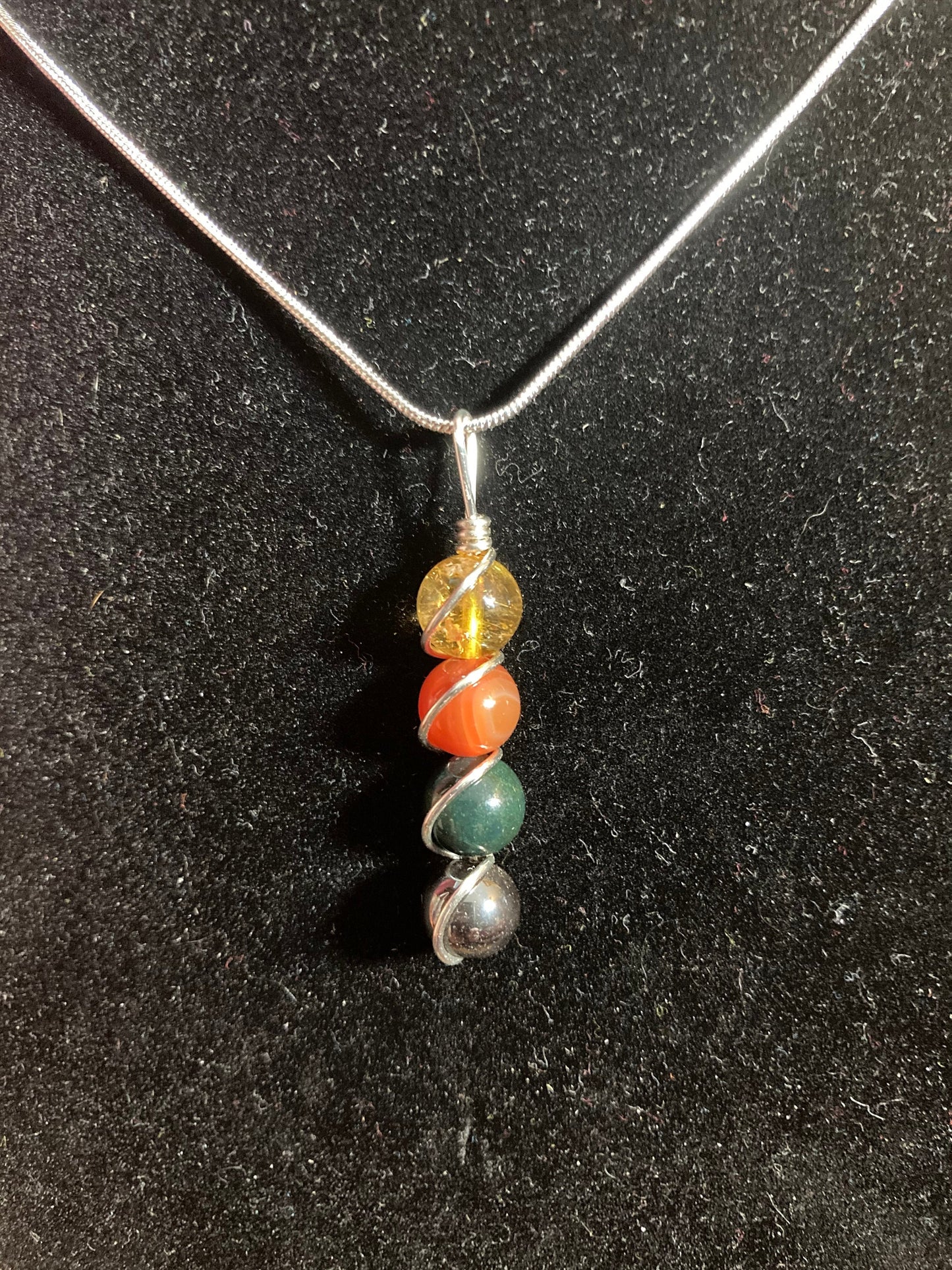 Kidney & Blood Support Necklace - Copper Wire Wrapped Pendant - Carnelian - Citrine - Hematite - Bloodstone - Crystal Healing Jewelry