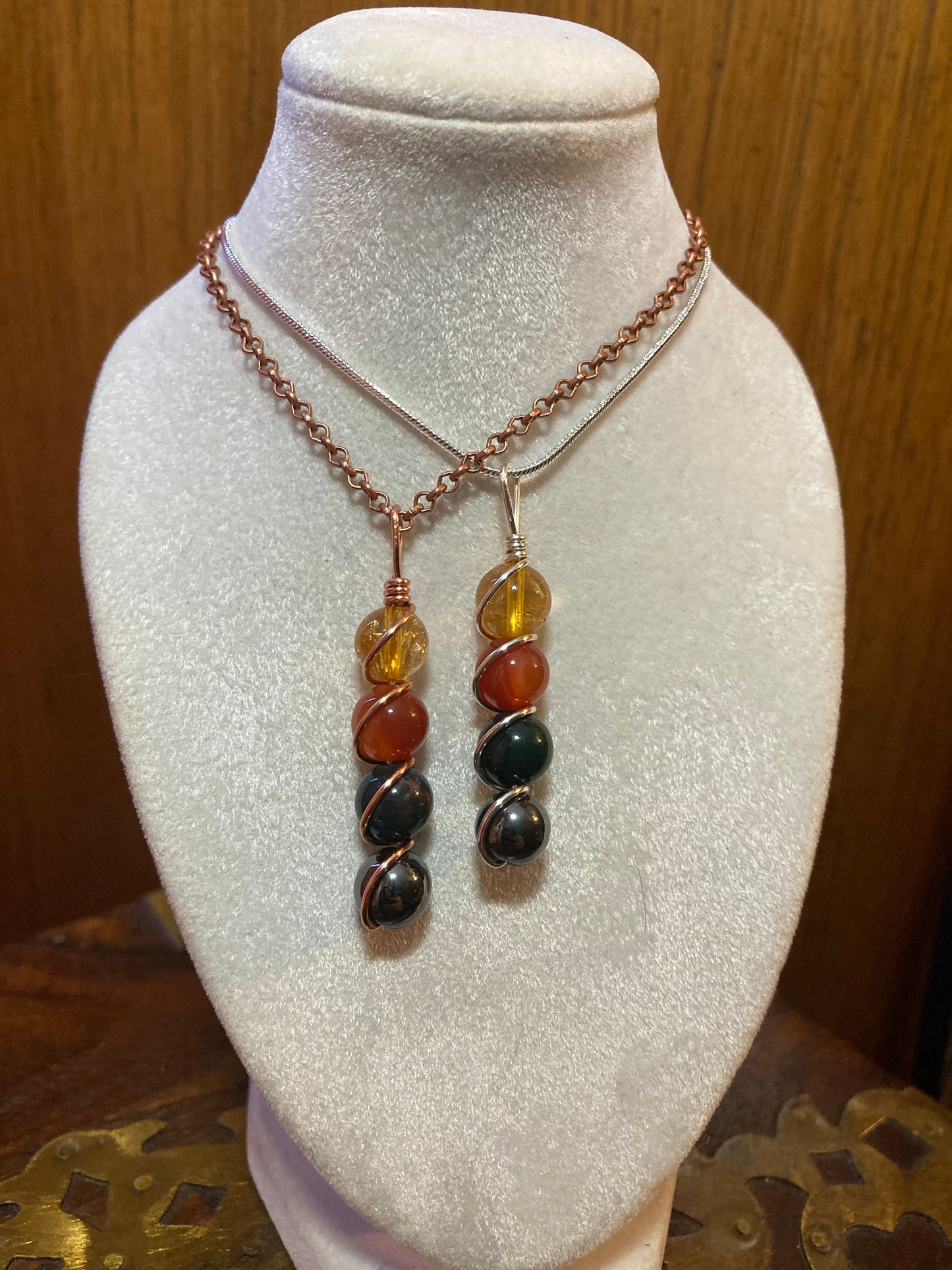 Kidney & Blood Support Necklace - Copper Wire Wrapped Pendant - Carnelian - Citrine - Hematite - Bloodstone - Crystal Healing Jewelry