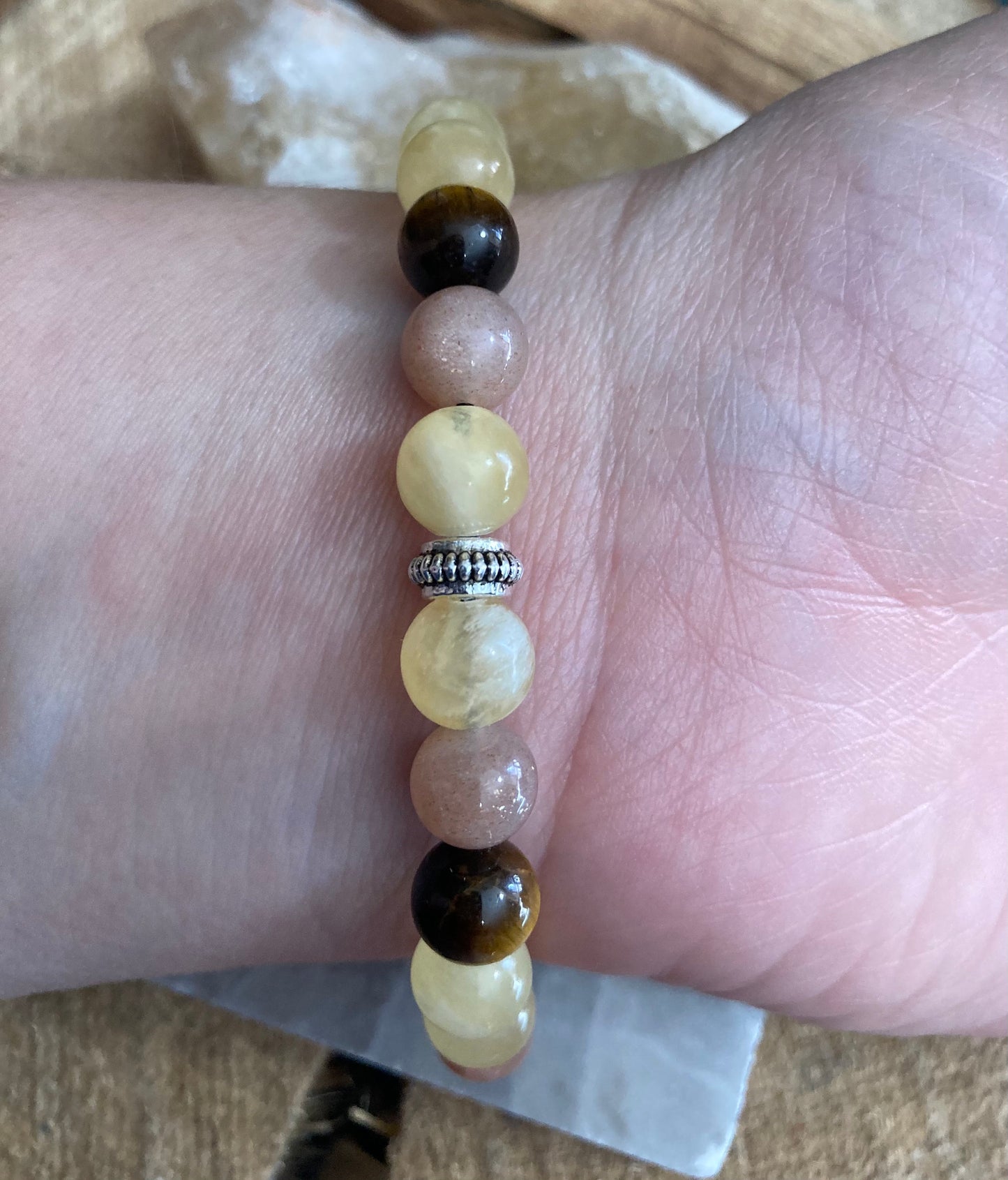 Solar Plexus Manipura Chakra Bracelet - citrine - sunstone - tigers eye - honey calcite