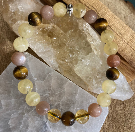 Solar Plexus Manipura Chakra Bracelet - citrine - sunstone - tigers eye - honey calcite