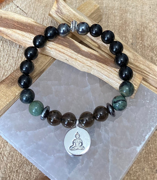 Muladhara Chakra Crystal Bracelet - base/root - Smoky Quartz - Kambaba Jasper -  Obsidian - Hematite