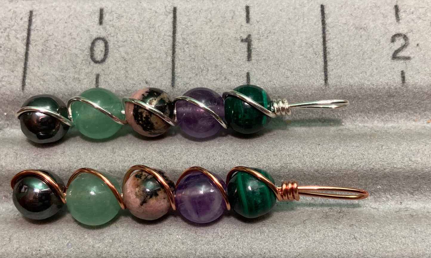 Inflammation & Arthritis support wire wrapped crystal healing pendant - malachite - rhodonite - amethyst - aventurine - hematite