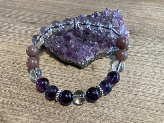 Crown Chakra Bracelet - Samsara Sahasrara - Clear Quartz - Amethyst - Rainbow Fluorite - Purple Aventurine - Lepidolite - Crystal Healing Jewelry