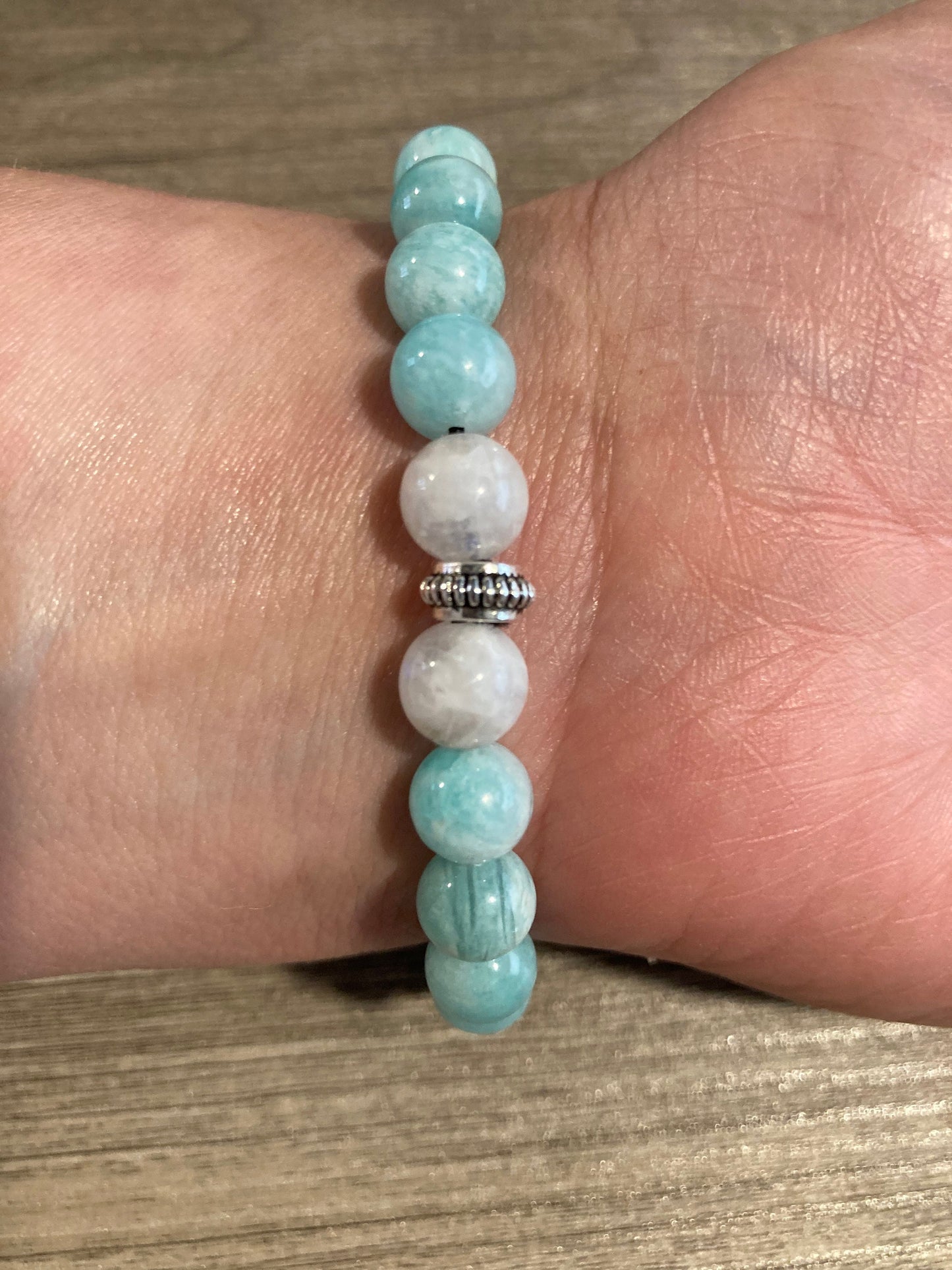 Aqua Moon Bracelet - Amazonite - Moonstone - Crystal Healing Jewelry