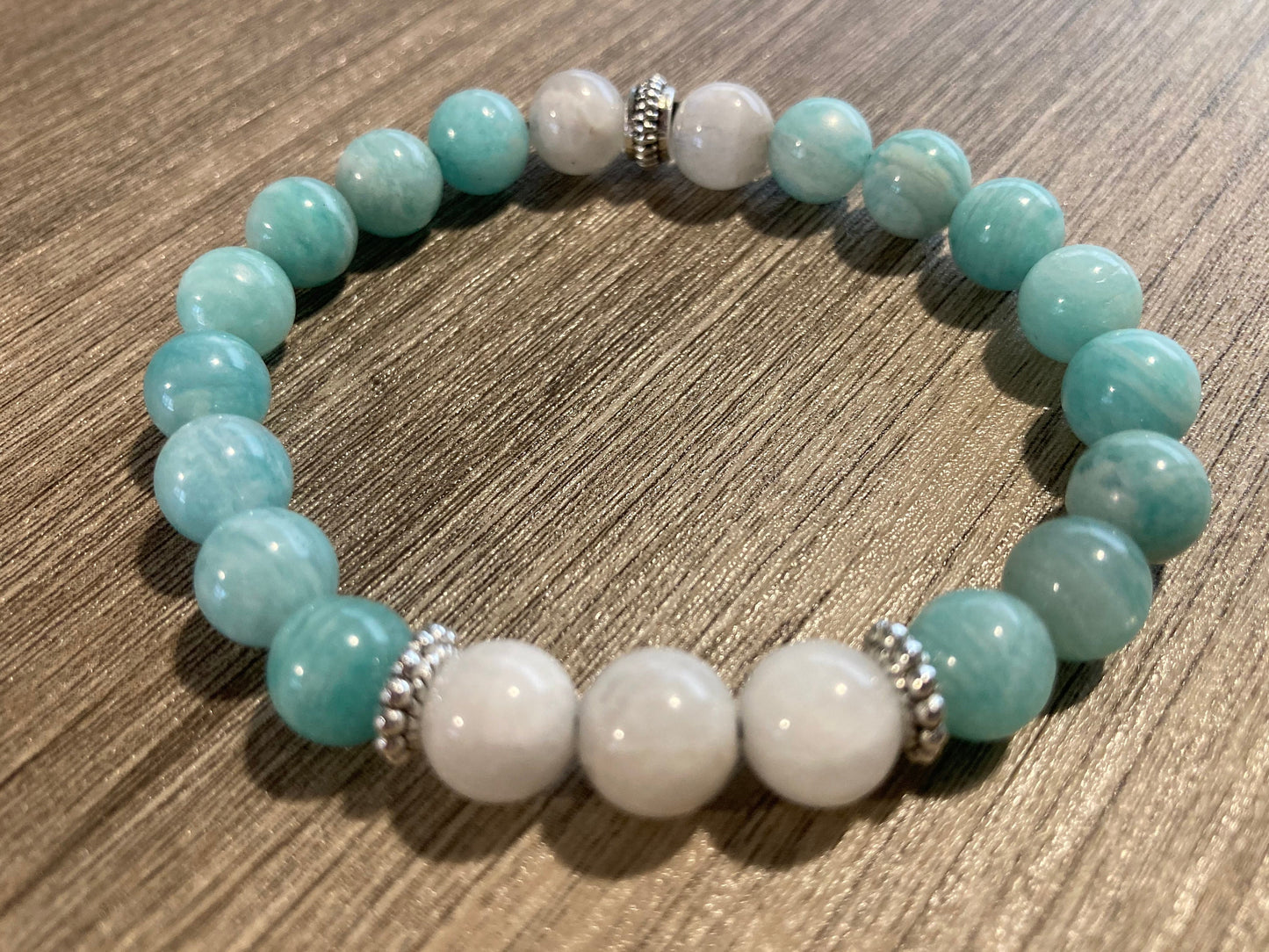 Aqua Moon Bracelet - Amazonite - Moonstone - Crystal Healing Jewelry