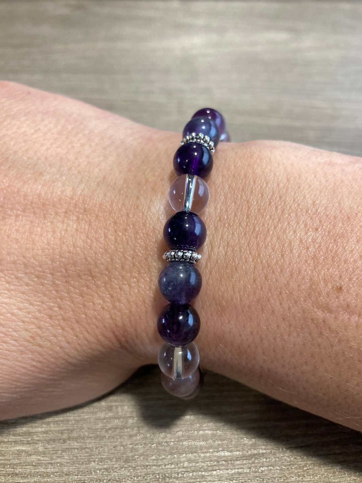 Crown Chakra Bracelet - Samsara Sahasrara - Clear Quartz - Amethyst - Rainbow Fluorite - Purple Aventurine - Lepidolite - Crystal Healing Jewelry