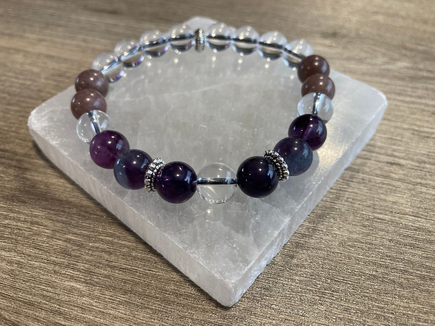 Crown Chakra Bracelet - Samsara Sahasrara - Clear Quartz - Amethyst - Rainbow Fluorite - Purple Aventurine - Lepidolite - Crystal Healing Jewelry