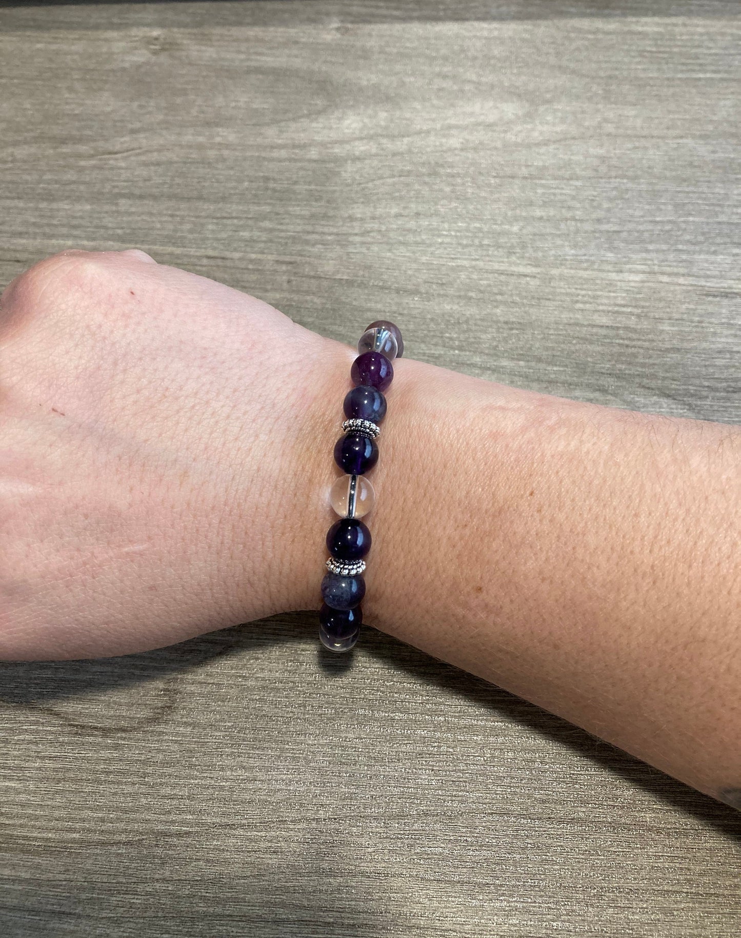 Crown Chakra Bracelet - Samsara Sahasrara - Clear Quartz - Amethyst - Rainbow Fluorite - Purple Aventurine - Lepidolite - Crystal Healing Jewelry