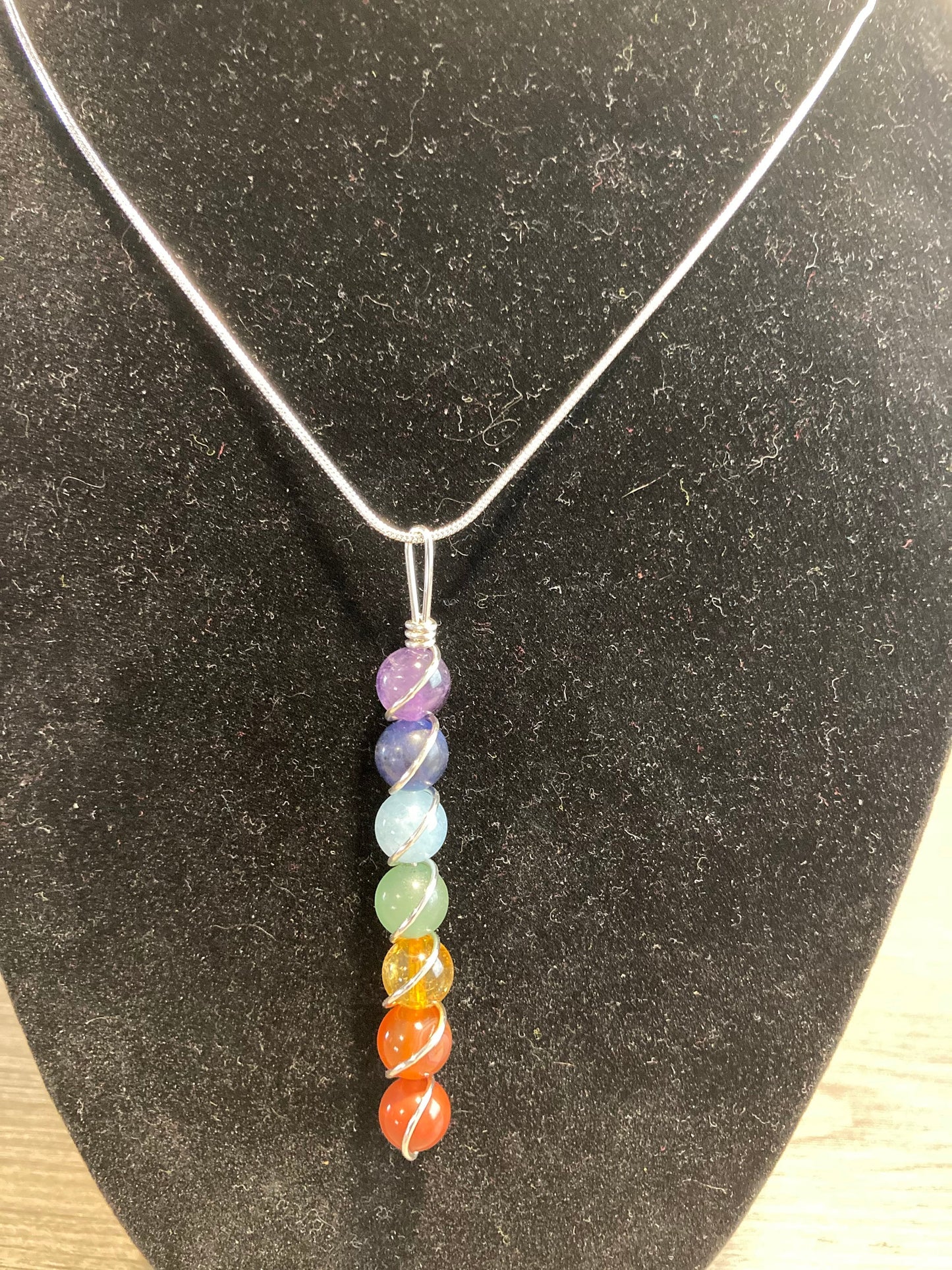 7 Chakra Necklace Pendant - Copper Wire Wrapped Jewelry - Amethyst - Sodalite - Aquamarine - Aventurine - Citrine - Carnelian - Red Jasper