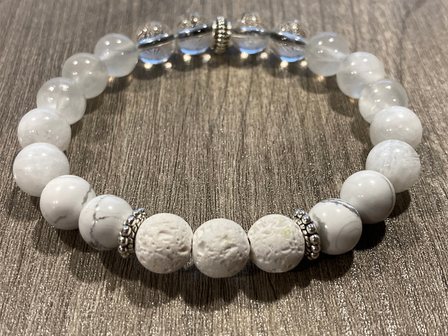 Inner Light Bracelet - Lava stone - Clear Quartz - Selenite - Moonstone - Howlite - Crystal Healing Jewelry