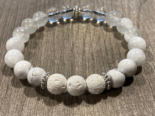 Inner Light Bracelet - Lava stone - Clear Quartz - Selenite - Moonstone - Howlite - Crystal Healing Jewelry