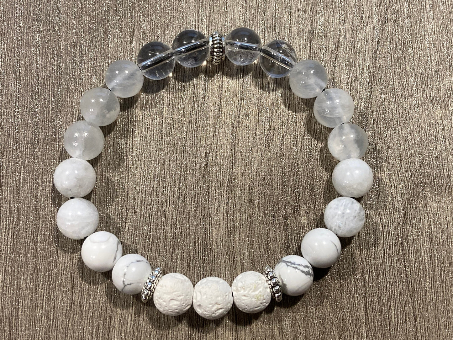 Inner Light Bracelet - Lava stone - Clear Quartz - Selenite - Moonstone - Howlite - Crystal Healing Jewelry