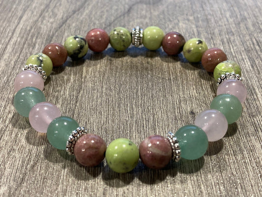 Heart Chakra Bracelet - Anahata - Crystal Healing Jewelry - Rose Quartz - Green Aventurine - Rhodonite - Chrysoprase