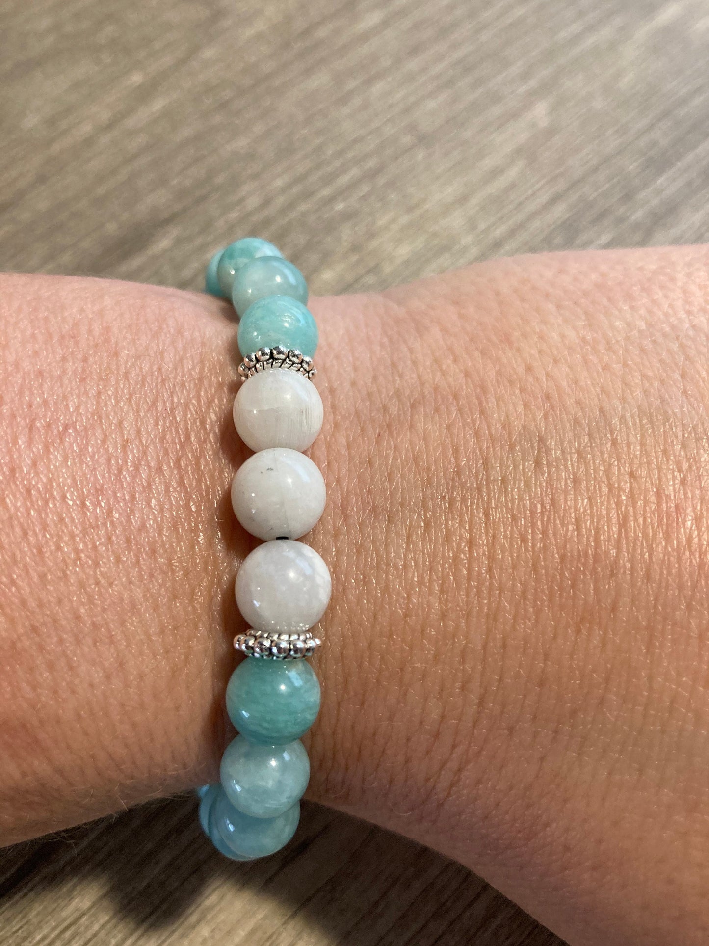 Aqua Moon Bracelet - Amazonite - Moonstone - Crystal Healing Jewelry