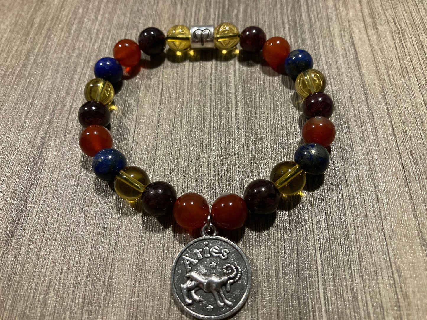 Aries Astrology Zodiac Bracelet - Carnelian - Garnet - Citrine - Lapis Lazuli - March April - Crystal Healing Jewelry